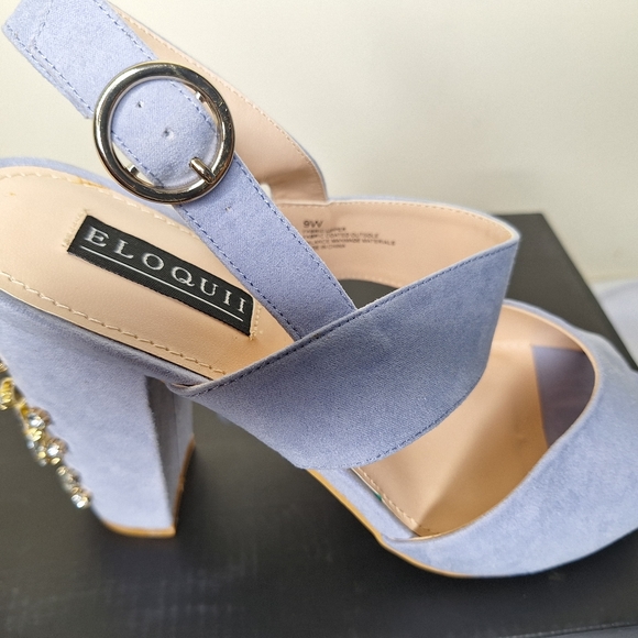 Eloquii  Celeste blue velvet bling heel platform sandal size 9W. - Picture 4 of 6